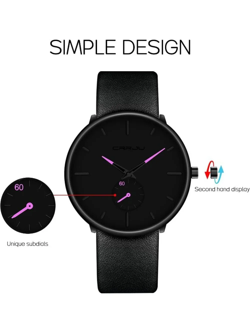Unisex Pink Purple Ultra-Thin Minimalist Waterproof Fashion Leather Band  Watch